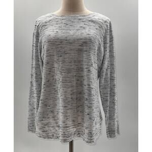 Talbots Petite Heathered Light Gray Ribbed Light Weight Crew Neck Sweater-LP: i